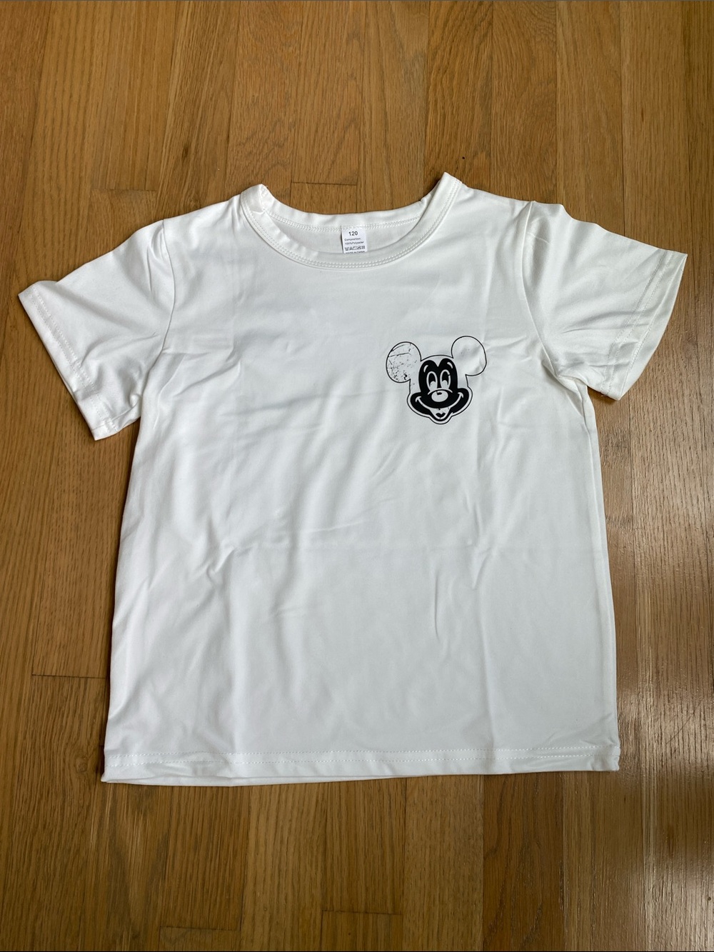 Kids 6/7 White Short-Sleeve Tee with Mickey Mouse Print